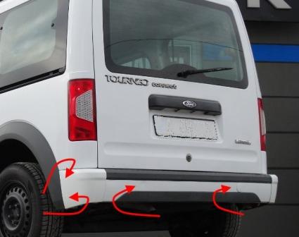 the attachment of the rear bumper of the Ford Tourneo/Transit Connect (2002-2013)
