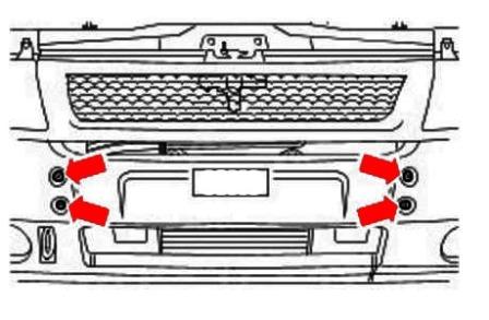 diagrama de montaje del parachoques delantero Ford Transit (2000-2006)