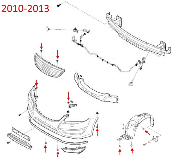 Schéma de montage du pare-chocs avant Kia Cadenza / K7 I (VG) (2010-2016)