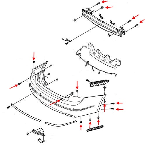 Rear bumper mounting diagram Kia Cadenza / K7 I (VG) (2010-2016)