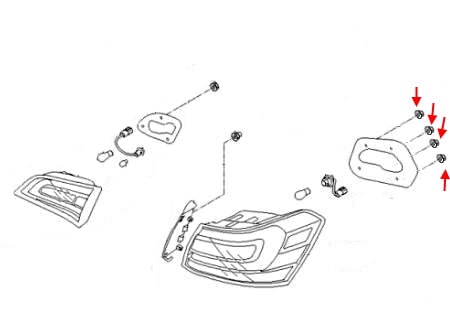 Kia Cadenza / K7 I (VG) (2010-2016) rear light mounting diagram