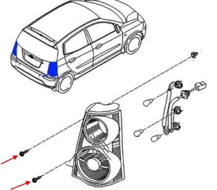 Rear light mounting diagram Kia Picanto / Morning I (SA) (2004-2010)