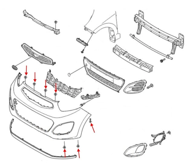 Front bumper mounting diagram Kia Picanto / Morning II (TA) (2011-2017)