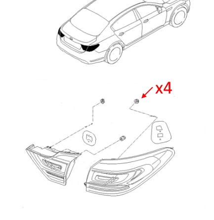 Kia K900 / Quoris I (KH) (2012-2018) rear light mounting diagram