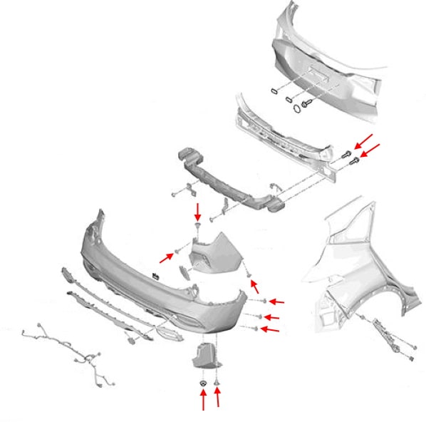 Rear bumper mounting diagram Kia Seltos SP2 (2019+)