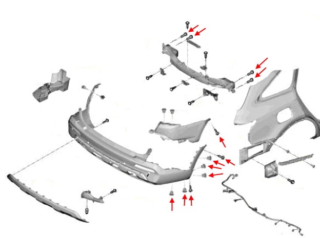 Schema di montaggio paraurti posteriore Kia Sorento IV MQ (2020+)