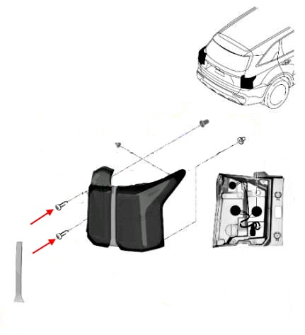 Schéma de montage du feu arrière Kia Sorento IV MQ (2020+)