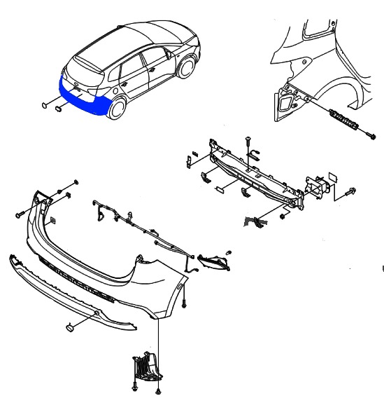 Schéma de montage du pare-chocs arrière KIA Carens IV (après 2013)