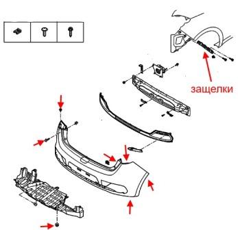 the scheme of fastening of the rear bumper KIA CEE'd (after 2012)
