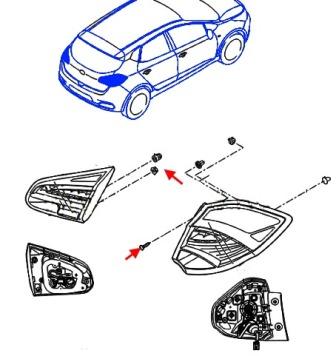scheme of fastening of tail light KIA CEE'd (after 2012)
