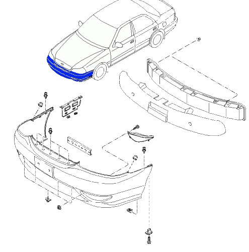 the scheme of fastening of the front bumper KIA Clarus (Credos)