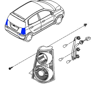 scheme of fastening of rear light KIA Picanto (2004-2010)