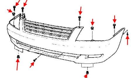 the scheme of fastening of the front bumper KIA Magentis (2000-2005)