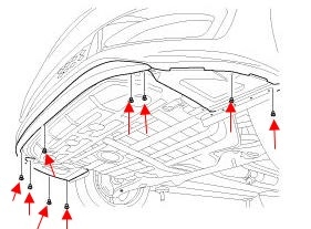 the scheme of fastening of the front bumper KIA Optima III / K5 TF (2010-2015)