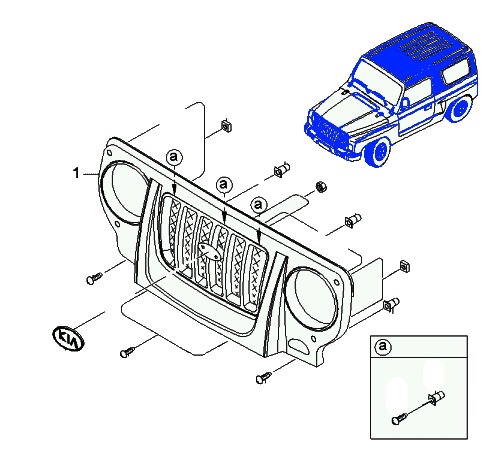 scheme of fastening of the radiator grille KIA Retona