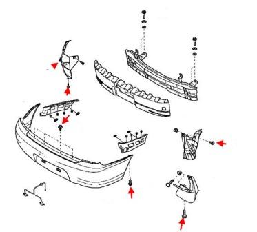 schéma de montage de pare-chocs arrière KIA Rio I (2000-2005)