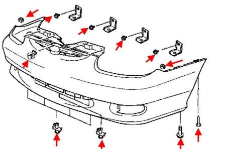 the scheme of fastening of the front bumper KIA Sephia
