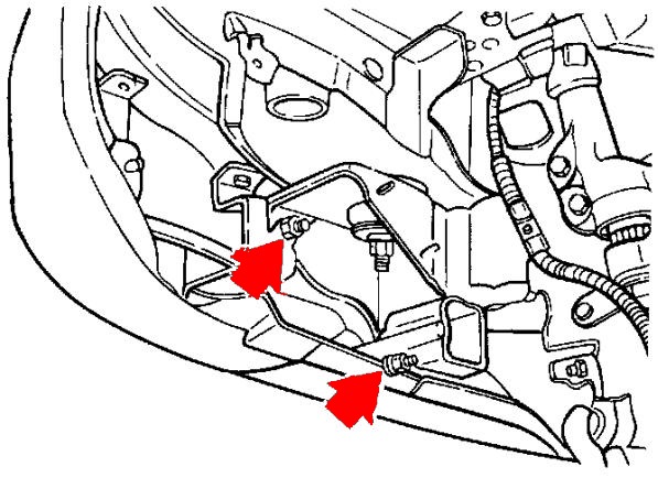 the scheme of fastening of the front bumper KIA Sportage JA (1993-2004)