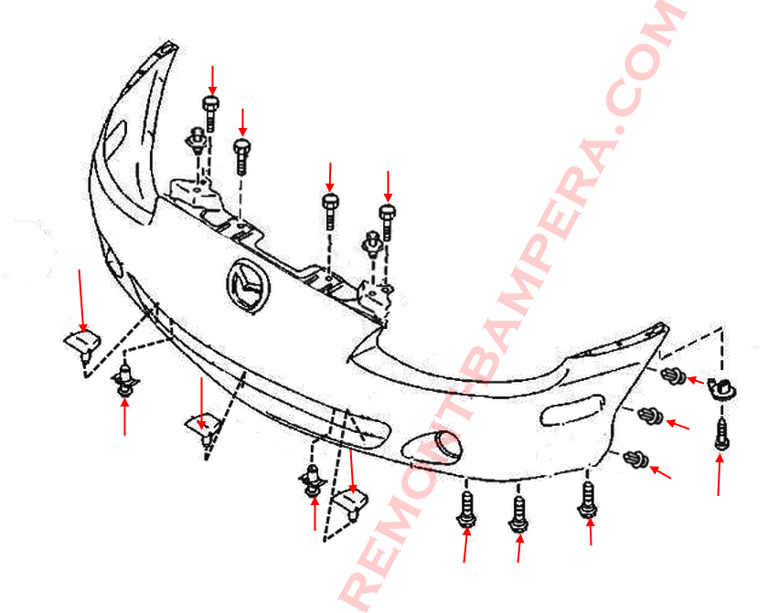 Mazda MX-5 NB (1998–2005) Front Bumper Mounting Diagram