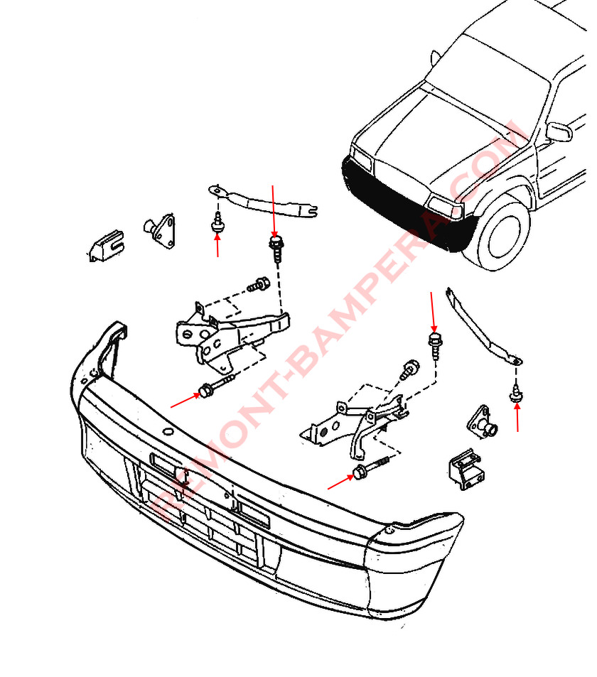 Mazda B-series IV front bumper mounting diagram