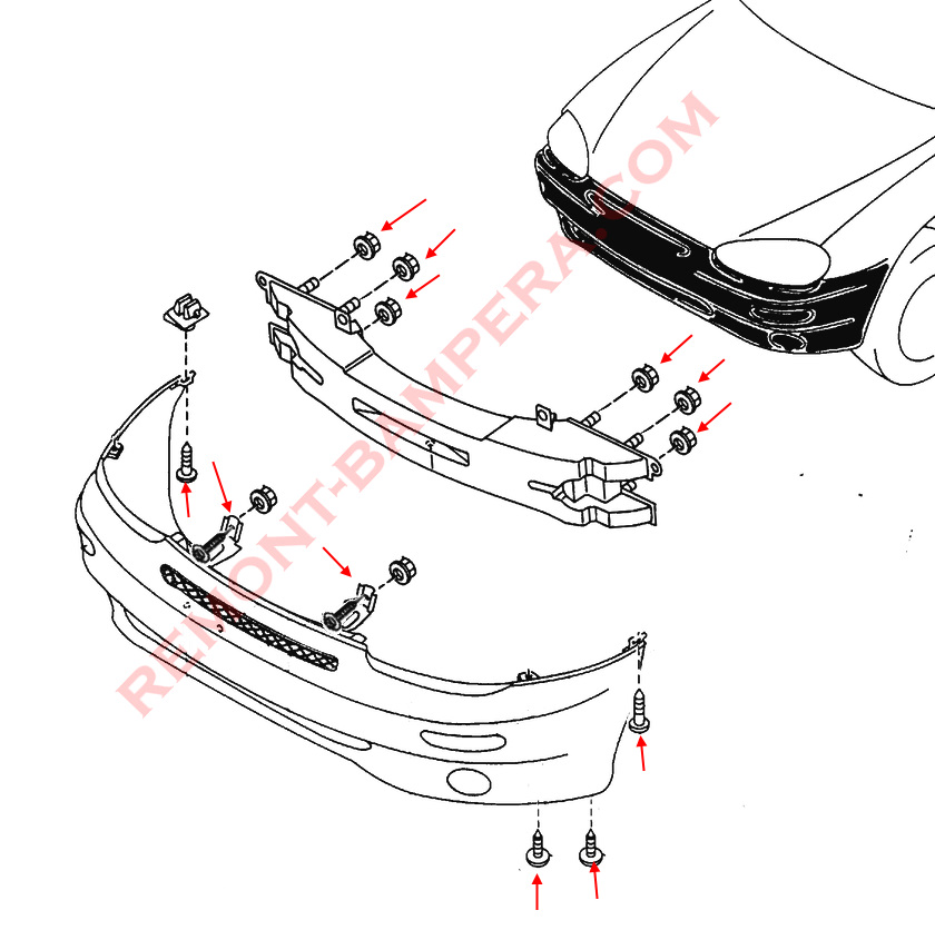 Mazda MX-3 Front Bumper Mounting Diagram (1991–1998)