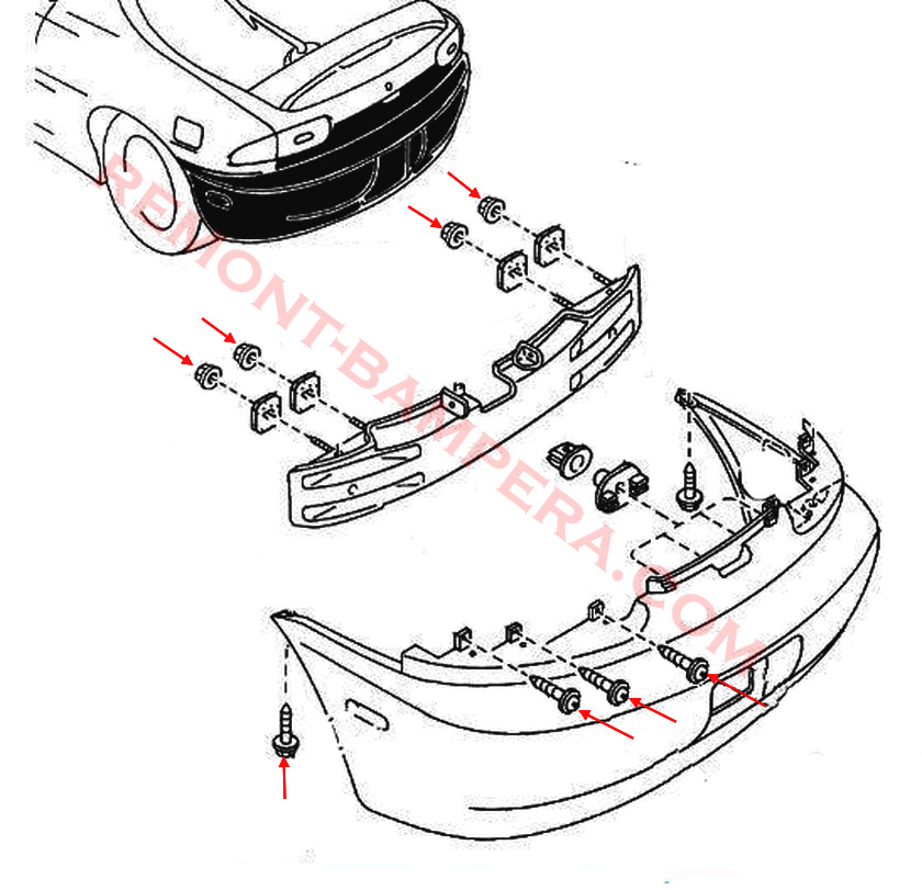 Mazda MX-3 Rear Bumper Mounting Diagram (1991–1998)