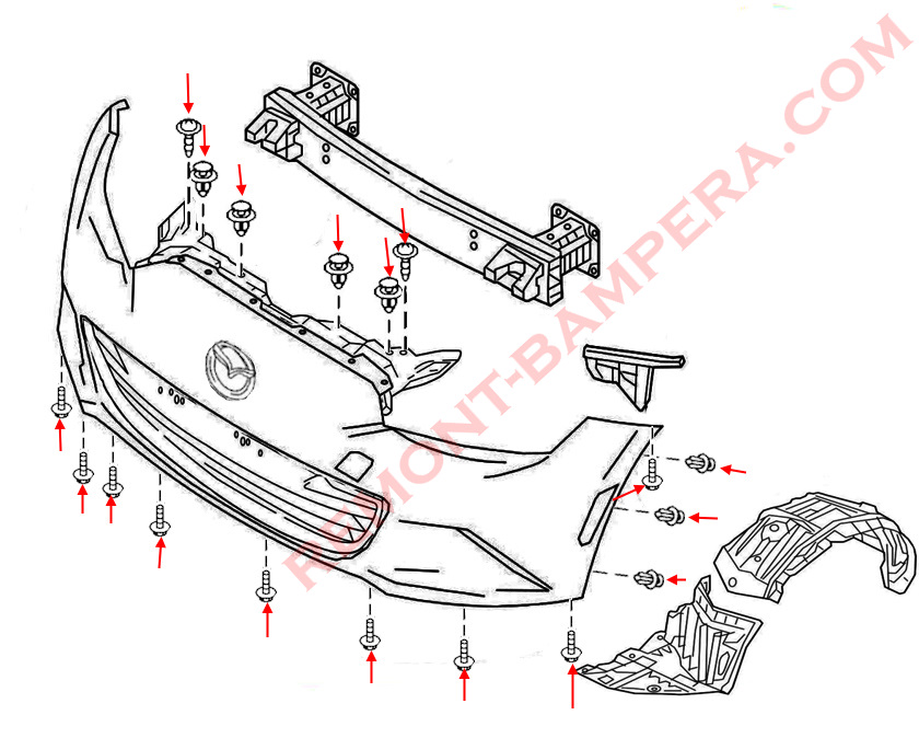 Mazda MX-5 ND Front Bumper Mounting Diagram (2015–2025)