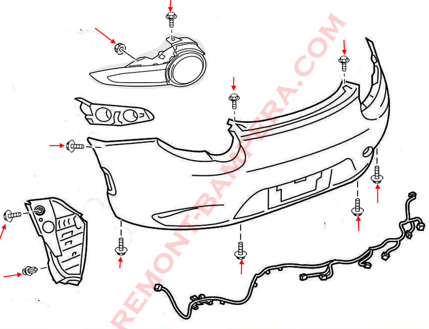 Mazda MX-5 ND Rear Bumper Mounting Diagram (2015–2025)