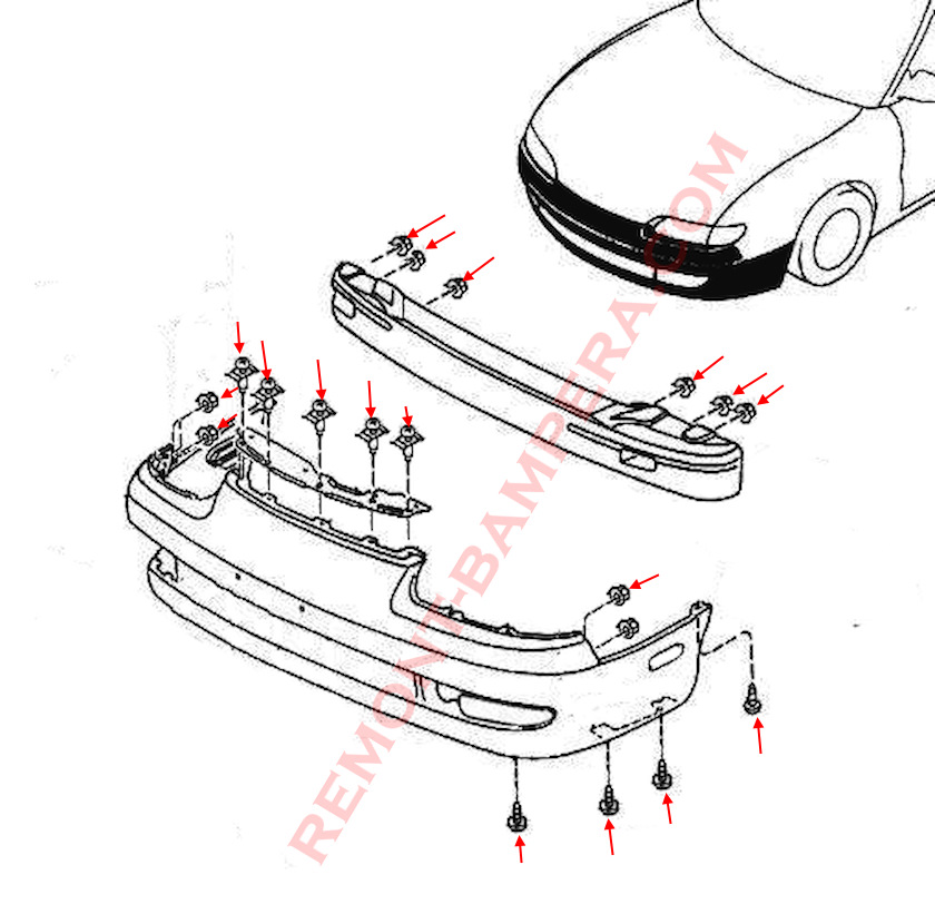 Mazda MX-6 Front Bumper Mounting Diagram (1991-1997)