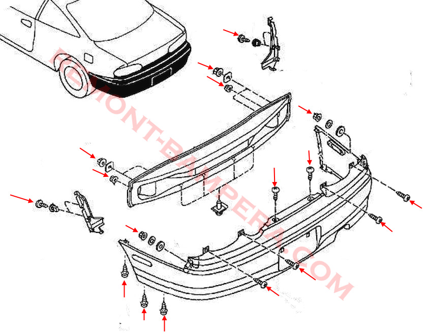 Mazda MX-6 Rear Bumper Mounting Diagram (1991-1997)