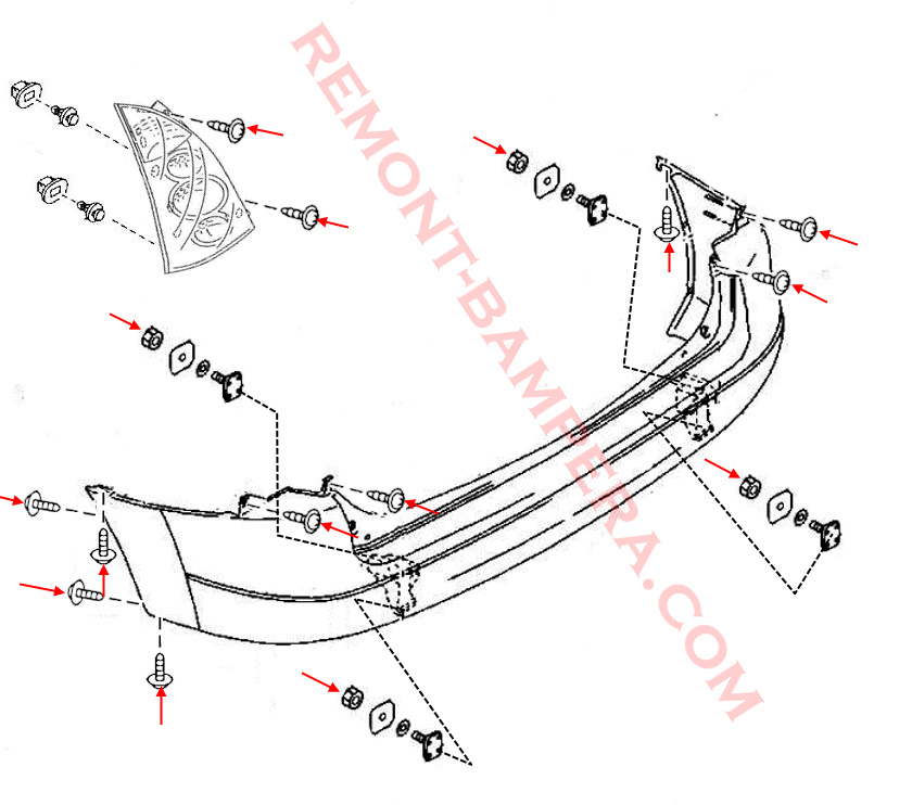 Mazda Premacy 1 rear bumper mounting diagram
