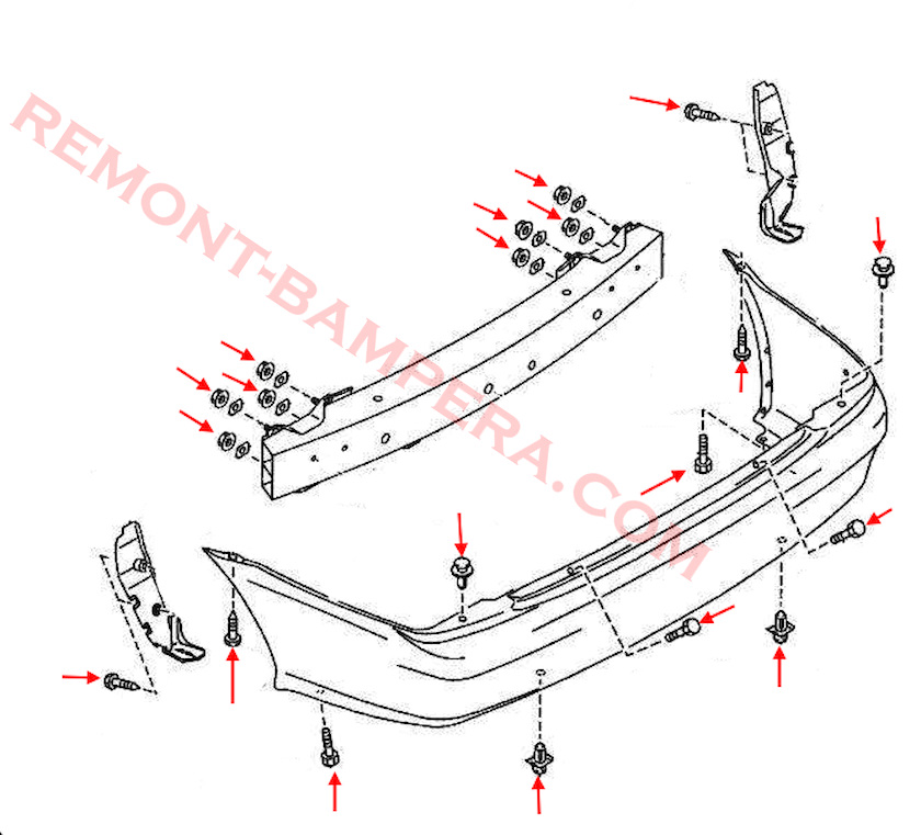 Mazda Protege Rear Bumper Mounting Diagram (1998-2003)