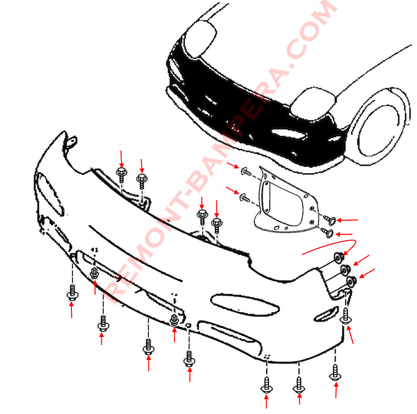 Mazda RX-7 III (FD) Front Bumper Mounting Diagram