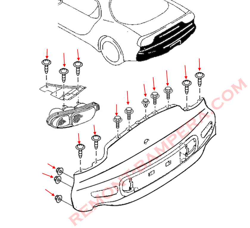 Mazda RX-7 III (FD) rear bumper mounting diagram