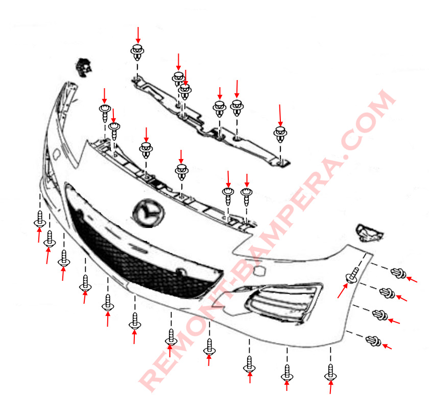Mazda RX-8 (2003–2012) Front Bumper Mounting Diagram