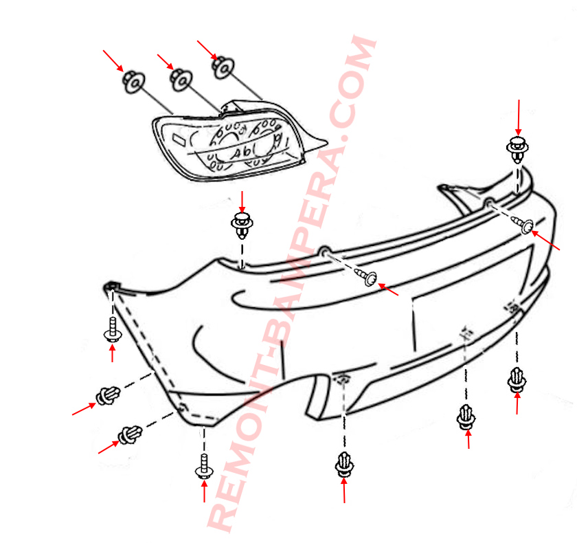 Mazda RX-8 (2003–2012) rear bumper mounting diagram