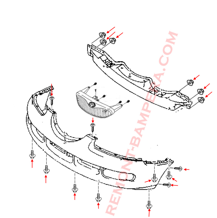 Mazda Xedos 6 (1992–1999) Front Bumper Mounting Diagram