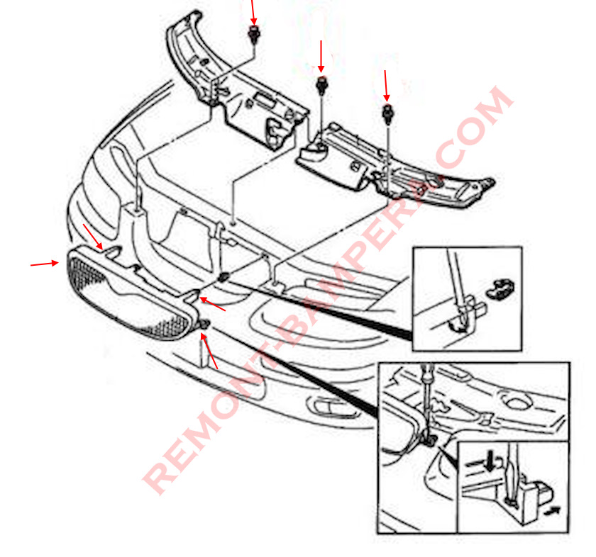 Mazda Xedos 9 (1993–2002) Radiator Grille Fastening Diagram