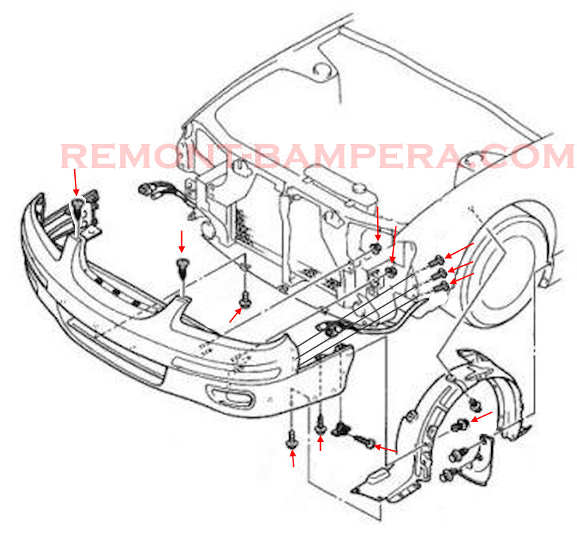 Mazda Xedos 9 (1993–2002) Front Bumper Mounting Diagram