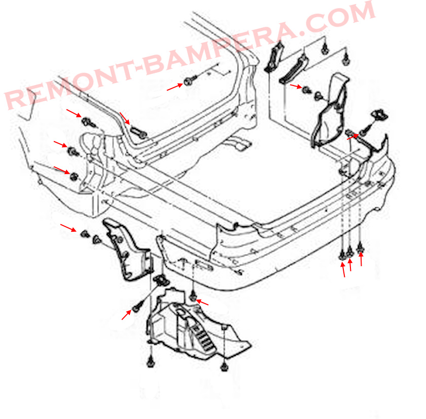 Mazda Xedos 9 (1993–2002) rear bumper mounting diagram