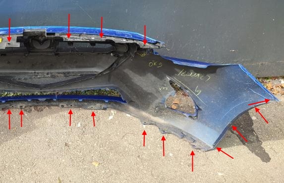 места крепления переднего бампера Mazda 2 III (DJ) (2014-2022)