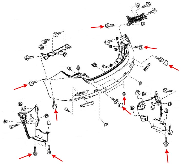 Schéma de montage du pare-chocs arrière Mazda 6 III (GJ/GL) (2013-2022)