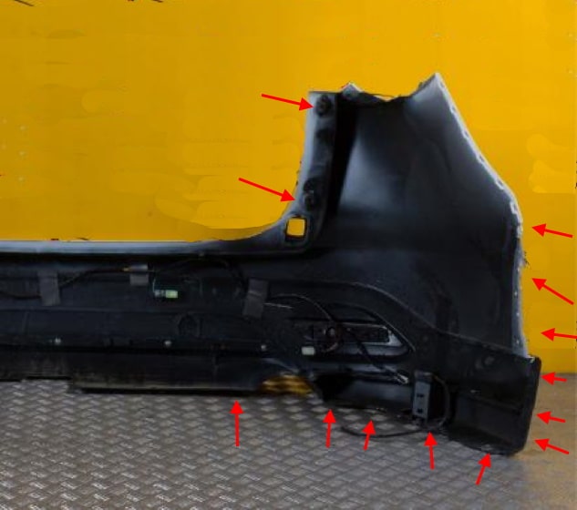 места крепления заднего бампера Mazda CX-9 II TC (2016+)