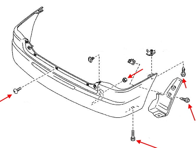 Diagrama de montaje del parachoques trasero Mazda Demio