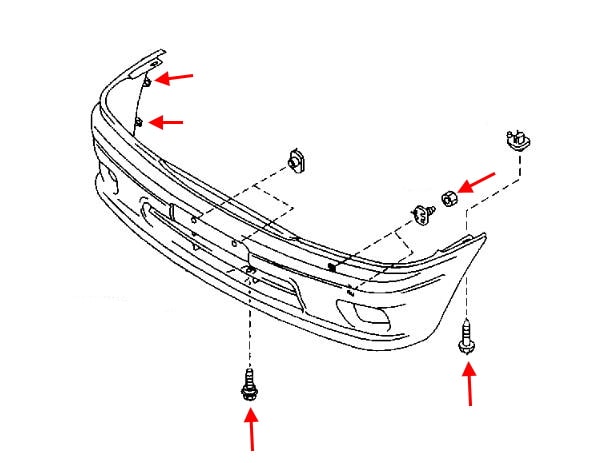 Diagrama de montaje del parachoques delantero Mazda Demio