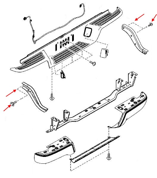 Schéma de montage du pare-chocs arrière Mazda BT-50 II (UP, UR) (2011-2020)