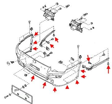 the scheme of fastening of a front bumper for MAZDA 323F
