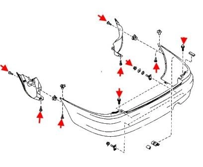 Diagrama de montaje del parachoques trasero MAZDA 323F