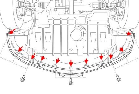 the scheme of fastening of the front bumper MAZDA 3 (2009-2013)