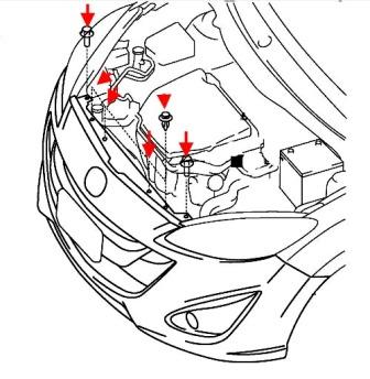 the scheme of fastening of the front bumper MAZDA 5 (after 2010)